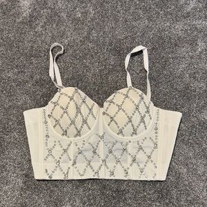 Elegant White and Silver Embellished Bustier